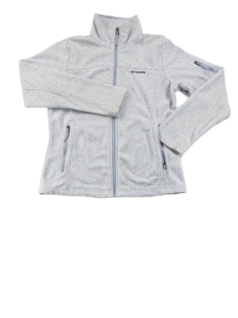 Columbia Fleece Chevron Jacket Full Zip Women's Med White Gray Pink Polka Dots